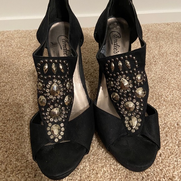Candies Black Suede Jeweled Heels, Size 9.5 - Picture 4 of 7